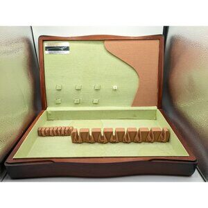Vintage Wooden Silverware Flatware Chest Box Brown w Green Fabric 18X11X3